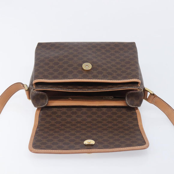 CELINE Macadam Canvas Shoulder Bag PVC Leather Brown Gold Auth ep16335
