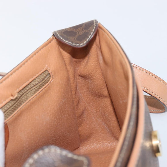 CELINE Macadam Canvas Shoulder Bag PVC Leather Brown Gold Auth ep16335