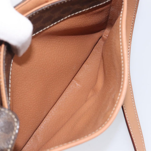 CELINE Macadam Canvas Shoulder Bag PVC Leather Brown Gold Auth ep16335