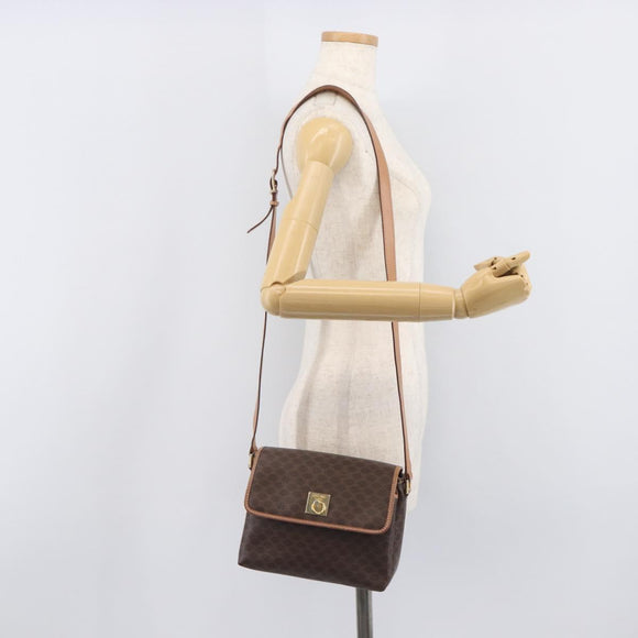 CELINE Macadam Canvas Shoulder Bag PVC Leather Brown Gold Auth ep16335