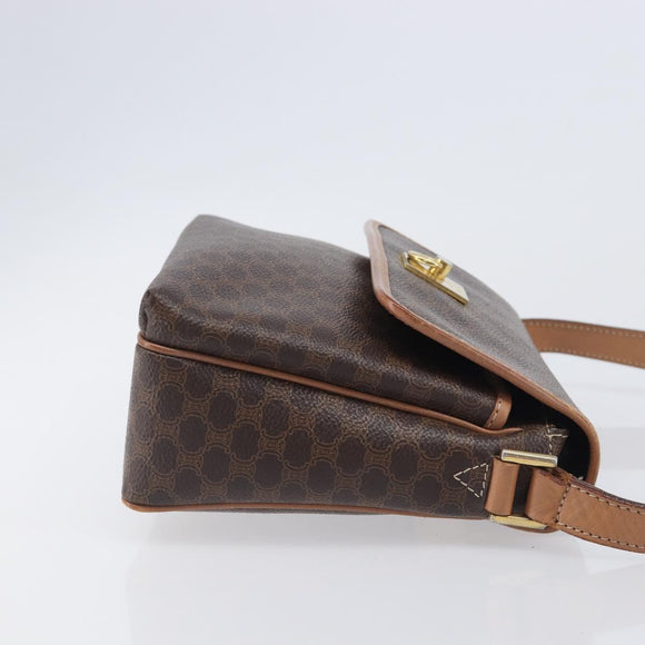 CELINE Macadam Canvas Shoulder Bag PVC Leather Brown Gold Auth ep16335