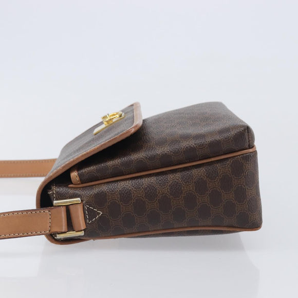 CELINE Macadam Canvas Shoulder Bag PVC Leather Brown Gold Auth ep16335