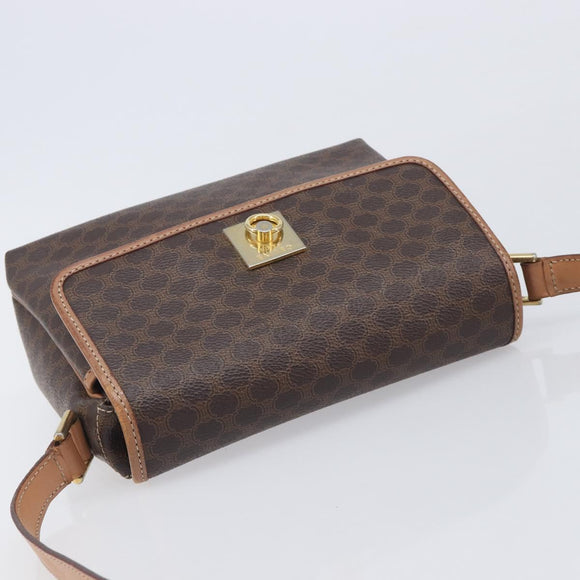 CELINE Macadam Canvas Shoulder Bag PVC Leather Brown Gold Auth ep16335