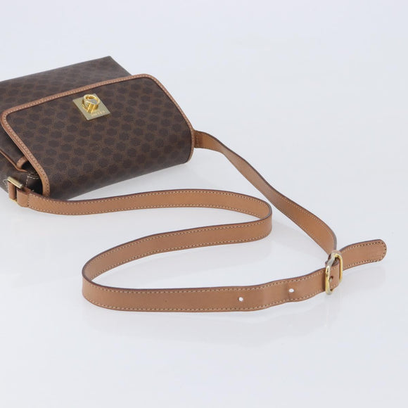 CELINE Macadam Canvas Shoulder Bag PVC Leather Brown Gold Auth ep16335