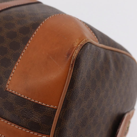 CELINE Macadam Canvas Boston Bag PVC Leather Brown Gold Auth ep16336