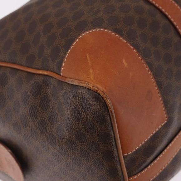 CELINE Macadam Canvas Boston Bag PVC Leather Brown Gold Auth ep16336