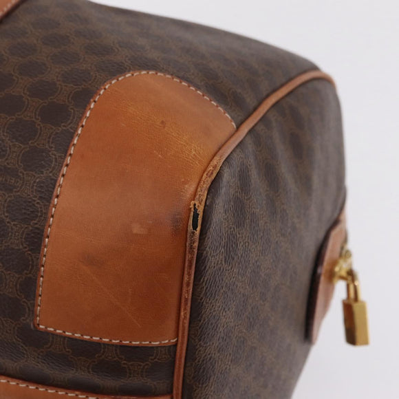 CELINE Macadam Canvas Boston Bag PVC Leather Brown Gold Auth ep16336