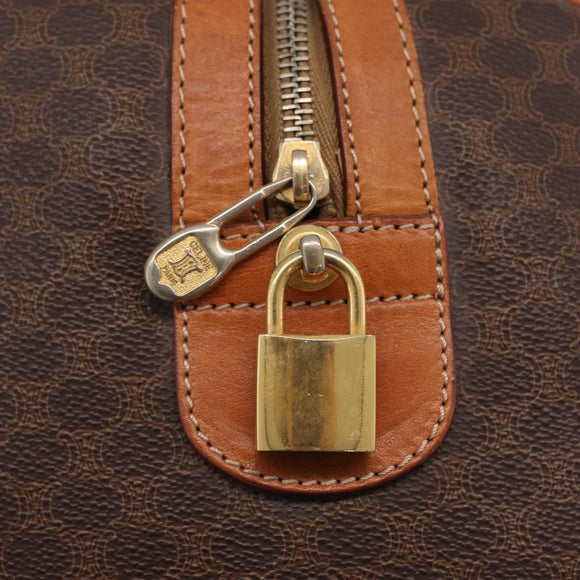 CELINE Macadam Canvas Boston Bag PVC Leather Brown Gold Auth ep16336