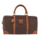 CELINE Macadam Canvas Boston Bag PVC Leather Brown Gold Auth ep16336-2