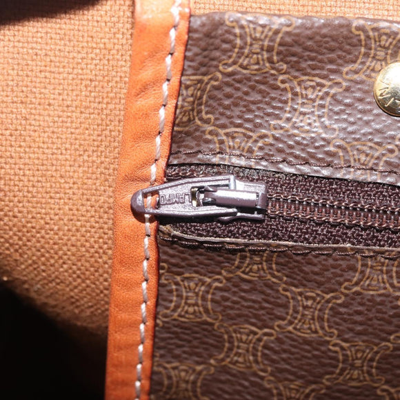 CELINE Macadam Canvas Boston Bag PVC Leather Brown Gold Auth ep16336