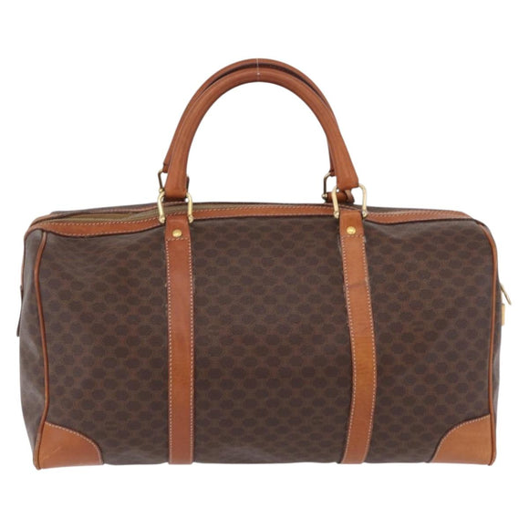 CELINE Macadam Canvas Boston Bag PVC Leather Brown Gold Auth ep16336