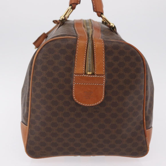 CELINE Macadam Canvas Boston Bag PVC Leather Brown Gold Auth ep16336