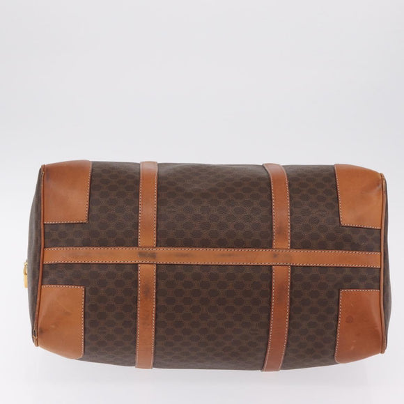 CELINE Macadam Canvas Boston Bag PVC Leather Brown Gold Auth ep16336