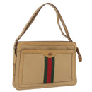 GUCCI Web Sherry Line Shoulder Bag Canvas Beige Gold Auth ep16340-1