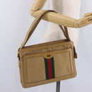 GUCCI Web Sherry Line Shoulder Bag Canvas Beige Gold Auth ep16340-28