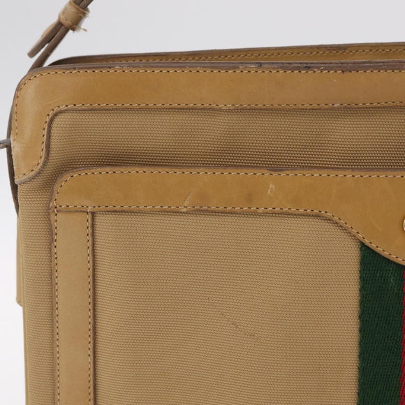 GUCCI Web Sherry Line Shoulder Bag Canvas Beige Gold Auth ep16340