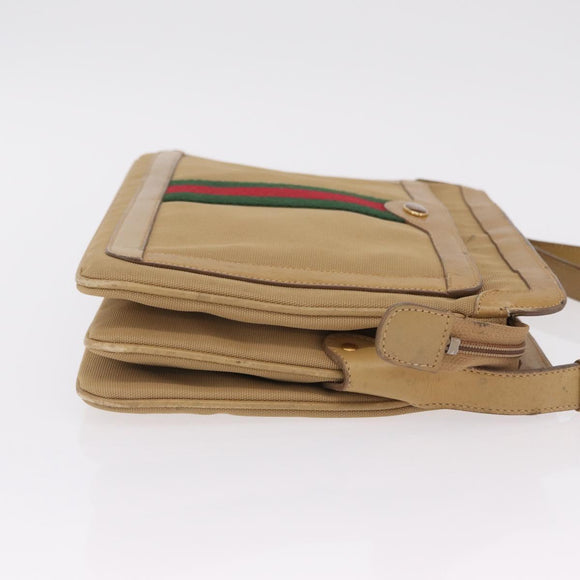 GUCCI Web Sherry Line Shoulder Bag Canvas Beige Gold Auth ep16340