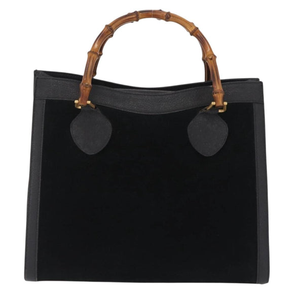 GUCCI Bamboo Hand Bag Suede Black Gold 002 123 0260 Auth ep16341