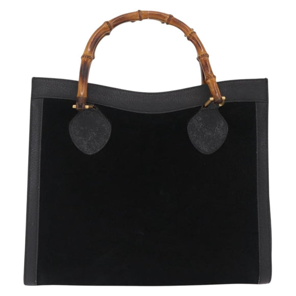 GUCCI Bamboo Hand Bag Suede Black Gold 002 123 0260 Auth ep16341