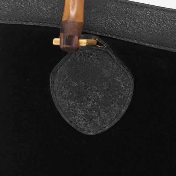 GUCCI Bamboo Hand Bag Suede Black Gold 002 123 0260 Auth ep16341