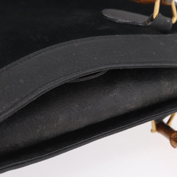 GUCCI Bamboo Hand Bag Suede Black Gold 002 123 0260 Auth ep16341