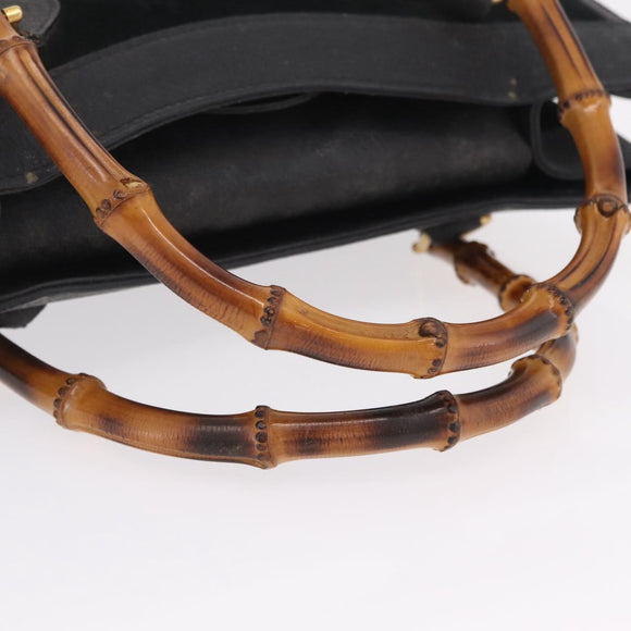 GUCCI Bamboo Hand Bag Suede Black Gold 002 123 0260 Auth ep16341
