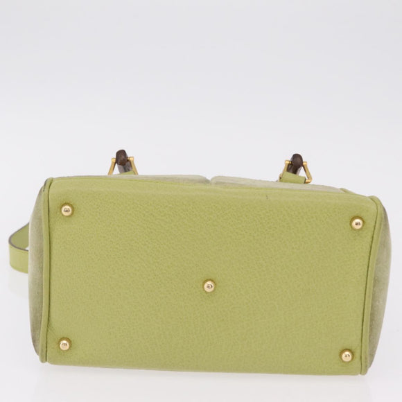 GUCCI Bamboo Hand Bag Suede 2way Green Gold 000 122 0316 Auth ep16342