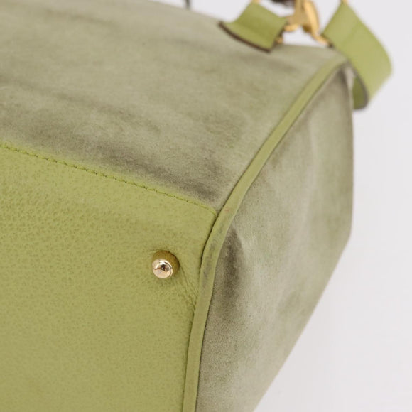 GUCCI Bamboo Hand Bag Suede 2way Green Gold 000 122 0316 Auth ep16342