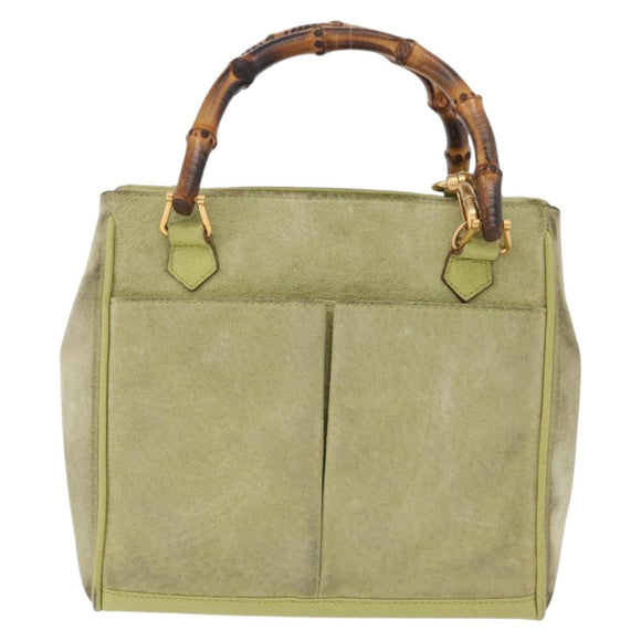 GUCCI Bamboo Hand Bag Suede 2way Green Gold 000 122 0316 Auth ep16342