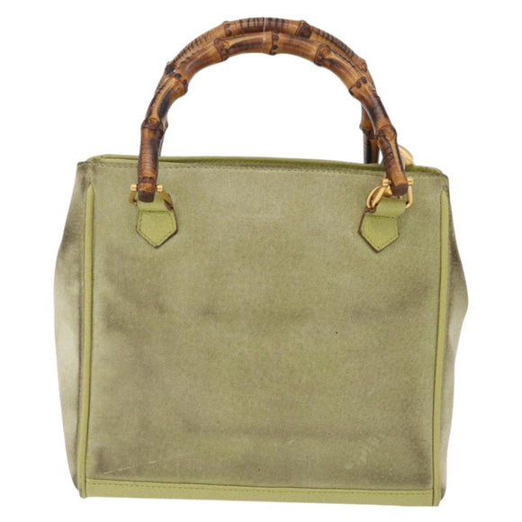 GUCCI Bamboo Hand Bag Suede 2way Green Gold 000 122 0316 Auth ep16342