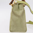 GUCCI Bamboo Hand Bag Suede 2way Green Gold 000 122 0316 Auth ep16342-6