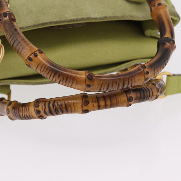 GUCCI Bamboo Hand Bag Suede 2way Green Gold 000 122 0316 Auth ep16342