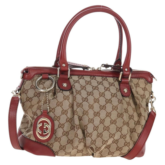 GUCCI GG Canvas Hand Bag 2way Beige Gold 247902 Auth ep16348V