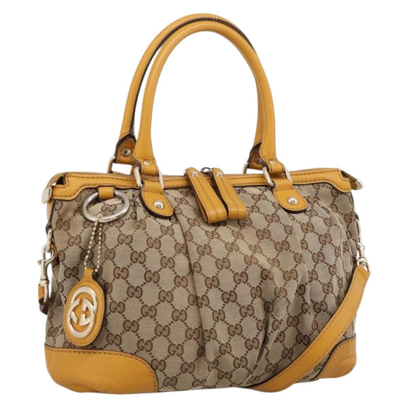 GUCCI GG Canvas Hand Bag 2way Beige Gold 247902 Auth ep16354
