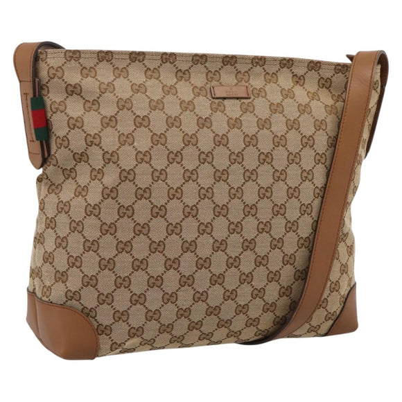 GUCCI GG Canvas Shoulder Bag Beige Silver 308930 Auth ep16355A