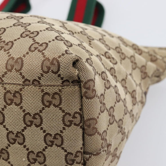 GUCCI GG Canvas Web Sherry Line Tote Bag Beige 155524 Auth ep16356A