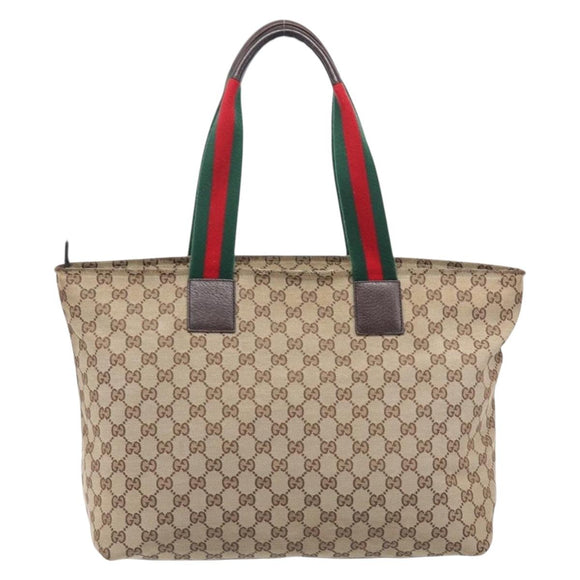 GUCCI GG Canvas Web Sherry Line Tote Bag Beige 155524 Auth ep16356A