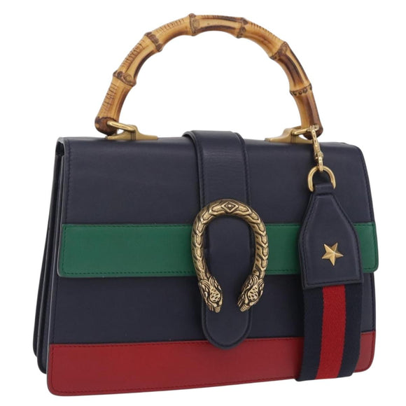 GUCCI Bamboo Dionysus Hand Bag Leather Navy Gold 448075 Auth ep16359V