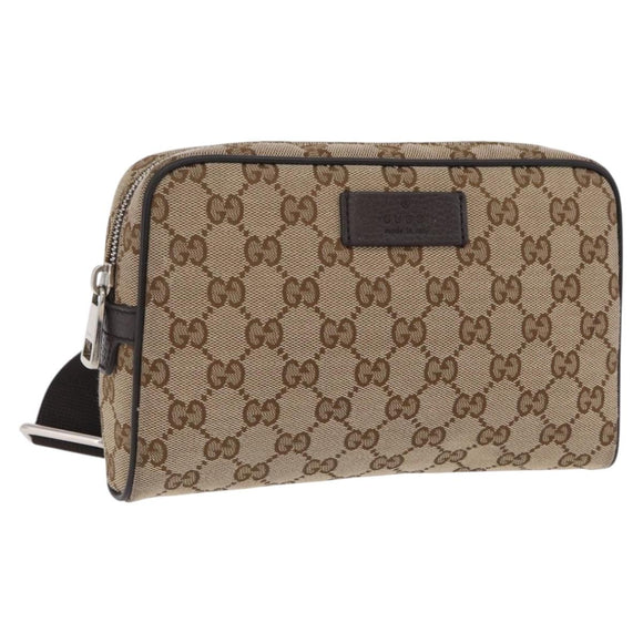 GUCCI GG Canvas Waist Bag Outlet Beige Silver 449174 Auth ep16363V