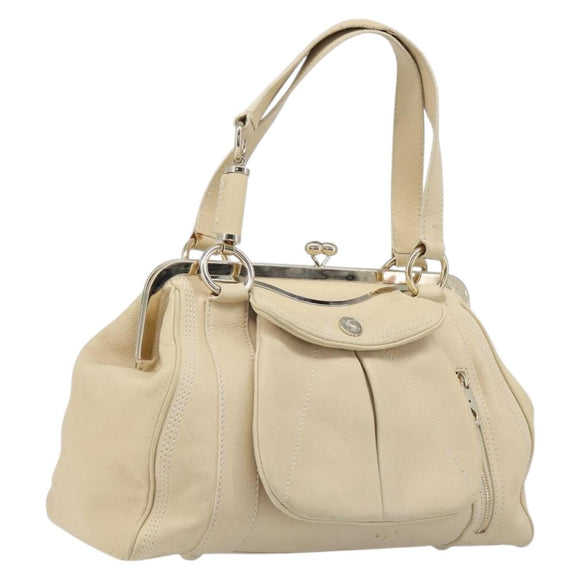 CELINE Hand Bag Leather Beige Gold Auth ep16369A