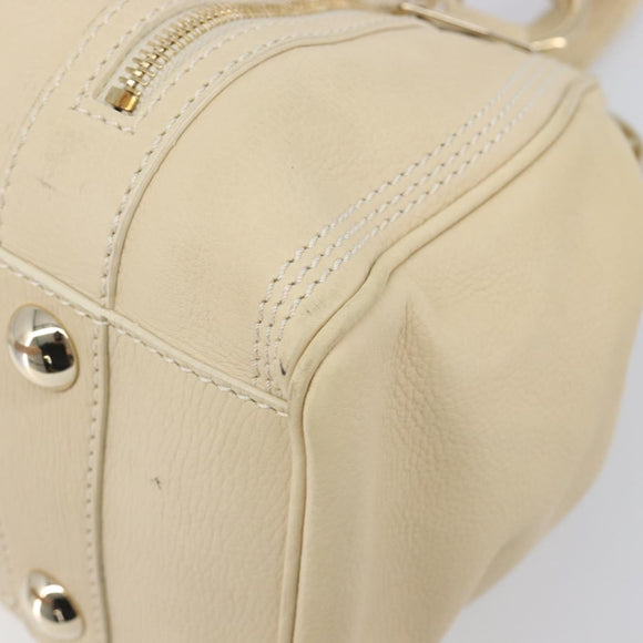 CELINE Hand Bag Leather Beige Gold Auth ep16369A