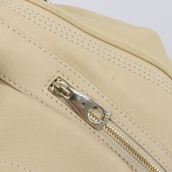 CELINE Hand Bag Leather Beige Gold Auth ep16369A
