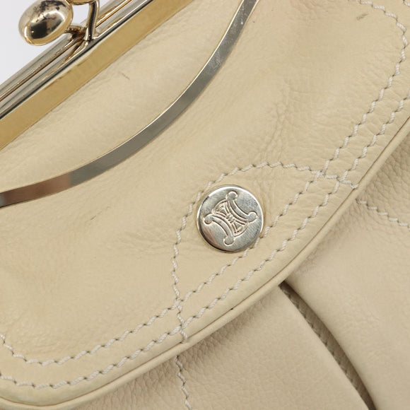 CELINE Hand Bag Leather Beige Gold Auth ep16369A