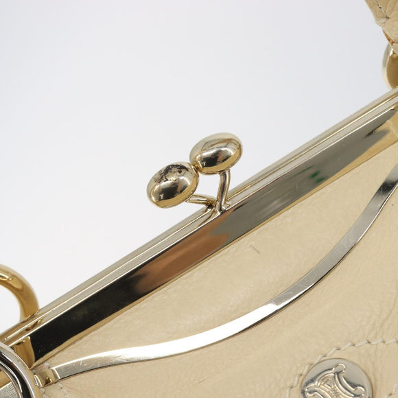 CELINE Hand Bag Leather Beige Gold Auth ep16369A