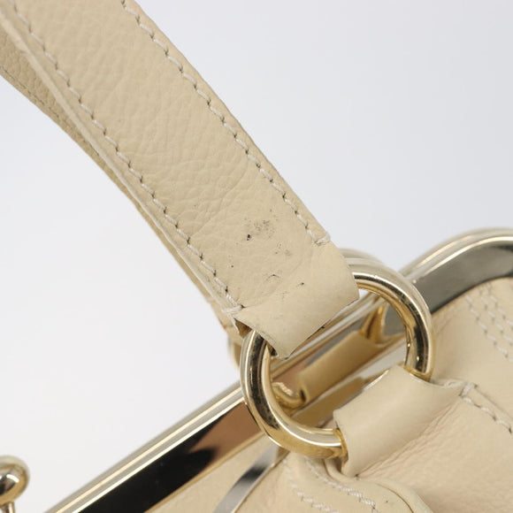 CELINE Hand Bag Leather Beige Gold Auth ep16369A
