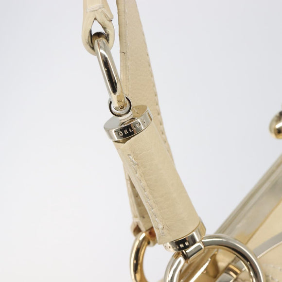 CELINE Hand Bag Leather Beige Gold Auth ep16369A