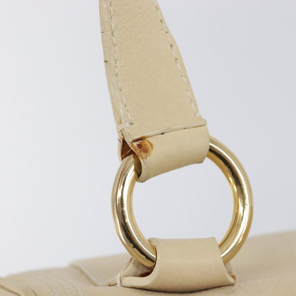 CELINE Hand Bag Leather Beige Gold Auth ep16369A