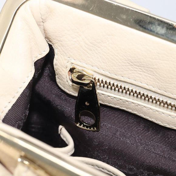 CELINE Hand Bag Leather Beige Gold Auth ep16369A