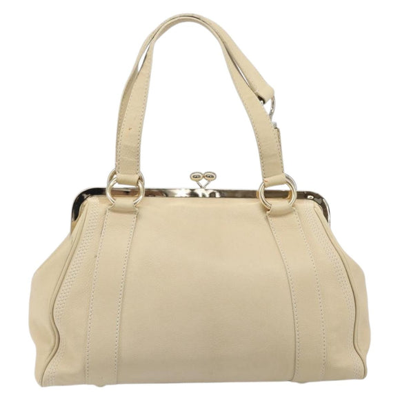 CELINE Hand Bag Leather Beige Gold Auth ep16369A
