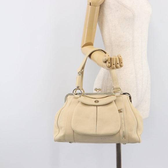CELINE Hand Bag Leather Beige Gold Auth ep16369A